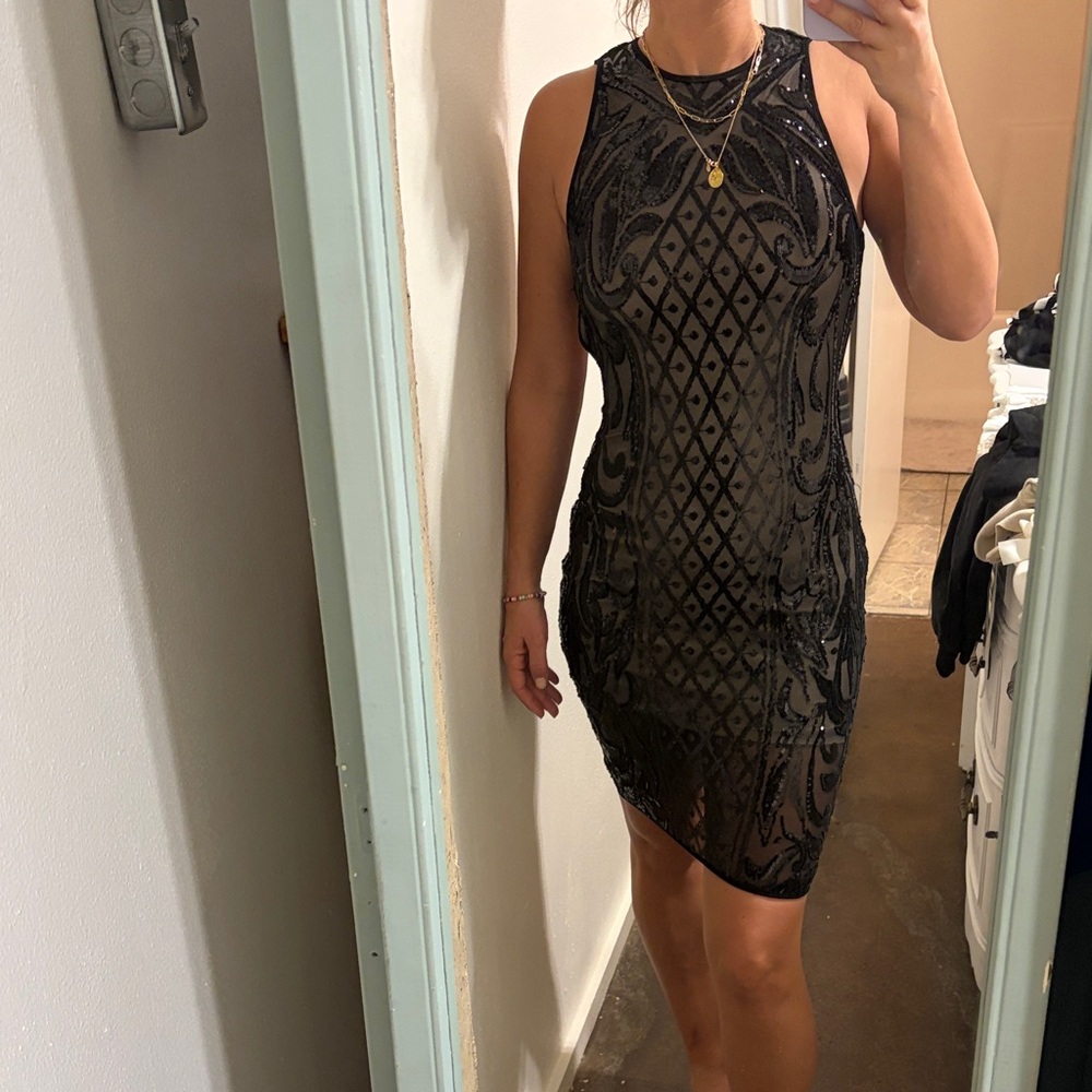 Black sequin strappy back Dress
